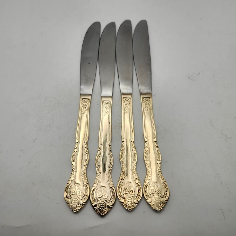 International San Marcos Gold Electroplate Flatware 8.75 Dinner Knives Lot of 4